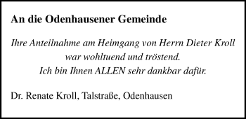 Traueranzeige von Dieter Kroll von Rabenauer Zeitung