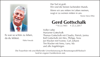 Traueranzeige von Gerd Gottschalk von Wetterauer Zeitung, Wetterauer Zeitung