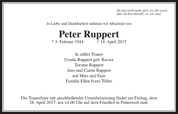 Traueranzeige von Peter Ruppert von Wetterauer Zeitung