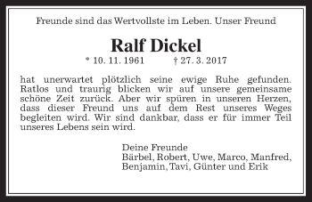 Traueranzeige von Ralf Dickel von Giessener Allgemeine, Alsfelder Allgemeine