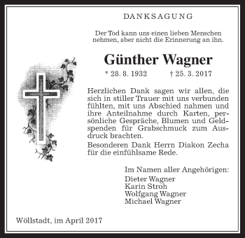 Traueranzeige von Günther Wagner von Wetterauer Zeitung, Wetterauer Zeitung