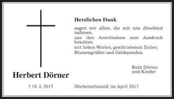 Traueranzeige von Herbert Dörner von Giessener Allgemeine, Alsfelder Allgemeine
