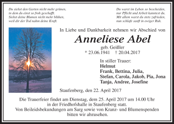 Traueranzeige von Anneliese Abel von Giessener Allgemeine, Alsfelder Allgemeine