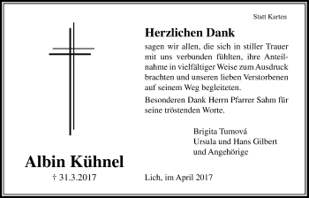 Traueranzeige von Albin Kühnel von Licher Wochenblatt, Licher Wochenblatt, Licher Wochenblatt