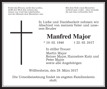 Traueranzeige von Manfred Major von Wetterauer Zeitung, Wetterauer Zeitung