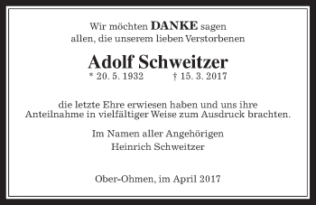 Traueranzeige von Albert Schweitzer von Mücker Stimme