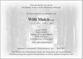 Traueranzeige von Willi Mulch von Giessener Allgemeine, Alsfelder Allgemeine