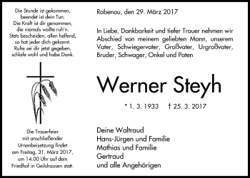 Traueranzeige von Werner Steyh von Giessener Allgemeine, Alsfelder Allgemeine