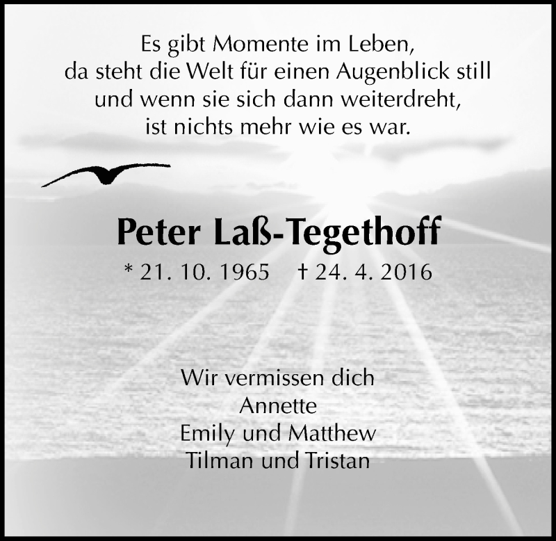  Traueranzeige für Peter Laß-Tegethoff vom 24.04.2017 aus Giessener Allgemeine, Alsfelder Allgemeine