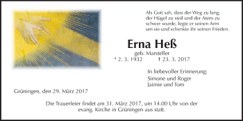 Traueranzeige von Erna Heß von Giessener Allgemeine, Alsfelder Allgemeine