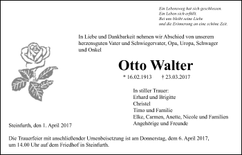 Traueranzeige von Otto Walter von Wetterauer Zeitung, Wetterauer Zeitung