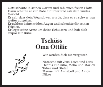 Traueranzeige von Ottilie Brandt von Alsfelder Allgemeine