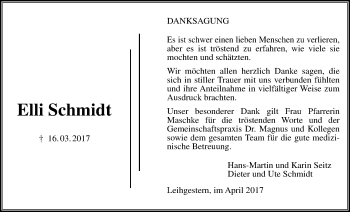 Traueranzeige von Elli Schmidt von Giessener Allgemeine, Alsfelder Allgemeine