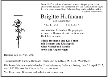 Traueranzeige von Brigitte Hofmann von Giessener Allgemeine, Alsfelder Allgemeine