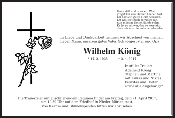 Traueranzeige von Wilhelm König von Wetterauer Zeitung, Wetterauer Zeitung