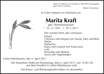 Traueranzeige von Marita Kraft von Giessener Allgemeine, Alsfelder Allgemeine