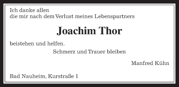 Traueranzeige von Joachim Thor von Wetterauer Zeitung, Wetterauer Zeitung