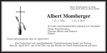 Traueranzeige von Albert Momberger von Alsfelder Allgemeine