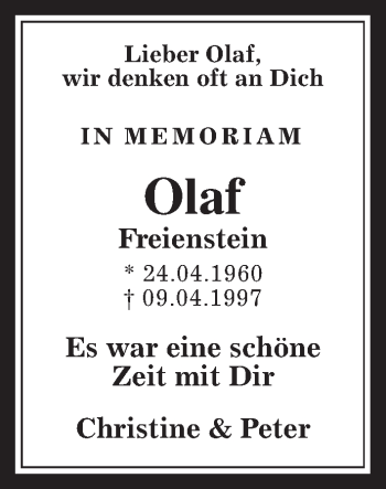 Traueranzeige von Olaf Freienstein von Wetterauer Zeitung, Wetterauer Zeitung
