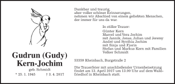 Traueranzeige von Gudrun Kern-Jochim von Giessener Allgemeine, Alsfelder Allgemeine