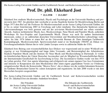 Traueranzeige von Ekkehard Jost von Giessener Allgemeine, Alsfelder Allgemeine