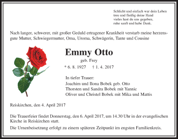 Traueranzeige von Emmy Otto von Giessener Allgemeine, Alsfelder Allgemeine