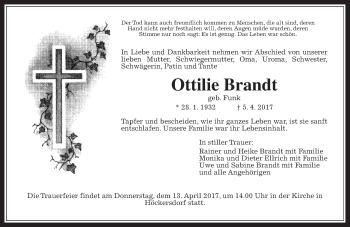 Traueranzeige von Ottilie Brandt von Alsfelder Allgemeine