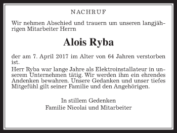 Traueranzeige von Alois Ryba von Giessener Allgemeine, Alsfelder Allgemeine