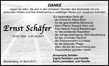 Traueranzeige von Ernst Schäfer von Giessener Allgemeine, Alsfelder Allgemeine