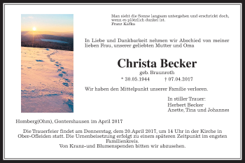 Traueranzeige von Christa Becker von Alsfelder Allgemeine