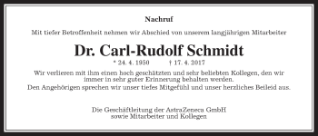 Traueranzeige von Carl-Rudolf Schmidt von Giessener Allgemeine, Alsfelder Allgemeine