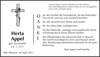 Traueranzeige von Herta Appel von Giessener Allgemeine, Alsfelder Allgemeine