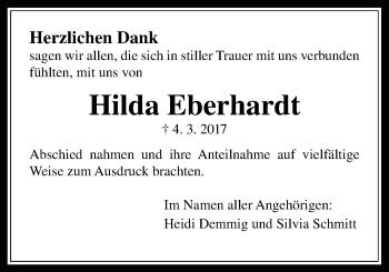 Traueranzeige von Hilda Eberhardt von Wetterauer Zeitung, Wetterauer Zeitung