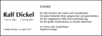 Traueranzeige von Ralf Dickel von Giessener Allgemeine, Alsfelder Allgemeine