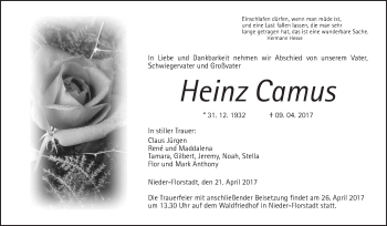 Traueranzeige von Heinz Camus von Wetterauer Zeitung, Wetterauer Zeitung
