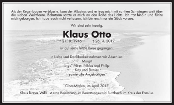 Traueranzeige von Klaus Otto von Wetterauer Zeitung, Wetterauer Zeitung