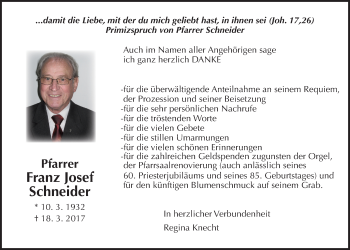 Traueranzeige von Franz Josef Schneider von Giessener Allgemeine, Alsfelder Allgemeine