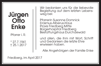 Traueranzeige von Jürgen Otto Enke von Wetterauer Zeitung, Wetterauer Zeitung