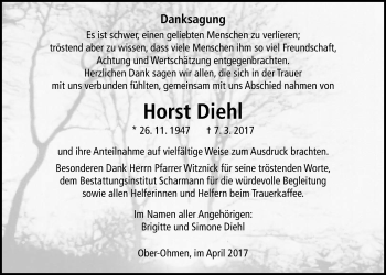 Traueranzeige von Horst Diehl von Alsfelder Allgemeine