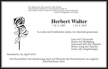 Traueranzeige von Herbert Walter von Wetterauer Zeitung, Wetterauer Zeitung