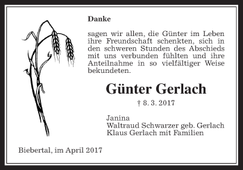 Traueranzeige von Günter Gerlach von Giessener Allgemeine, Alsfelder Allgemeine
