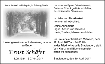 Traueranzeige von Ernst Schäfer von Giessener Allgemeine, Alsfelder Allgemeine