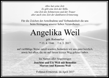 Traueranzeige von Angelika Weil von Alsfelder Allgemeine