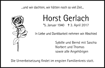 Traueranzeige von Horst Gerlach von Wetterauer Zeitung, Wetterauer Zeitung