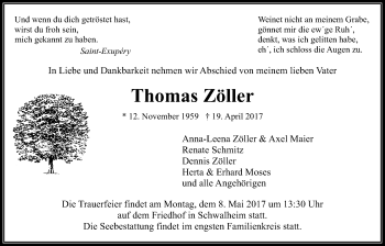 Traueranzeige von Thomas Zöller von Wetterauer Zeitung, Wetterauer Zeitung