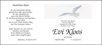 Traueranzeige von Evi Kloos von Giessener Allgemeine, Alsfelder Allgemeine