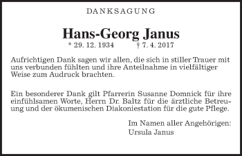 Traueranzeige von Hans-Georg Janus von Wetterauer Zeitung, Wetterauer Zeitung
