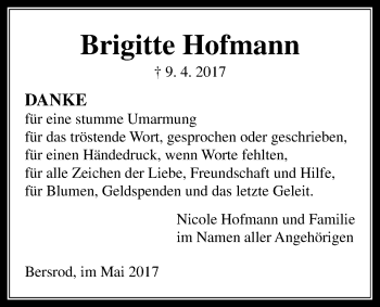 Traueranzeige von Brigitte Hofmann von Giessener Allgemeine, Alsfelder Allgemeine