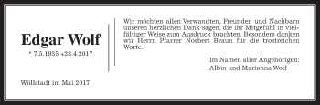 Traueranzeige von Edgar Wolf von Wetterauer Zeitung, Wetterauer Zeitung