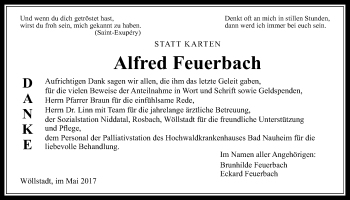 Traueranzeige von Alfred Feuerbach von Wetterauer Zeitung, Wetterauer Zeitung